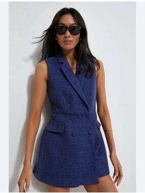 POMANDER PLACE Navy Tweed Campbell Romper M